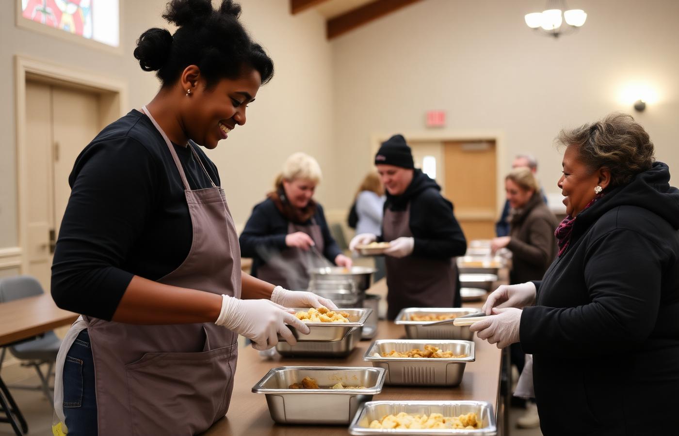 Volunteers serving meals